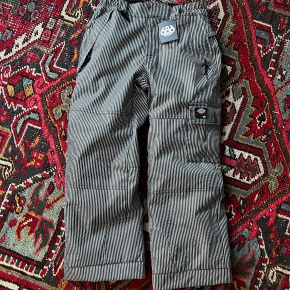 New 686 Dickies Double Knee Stripes Insulated Junior Ski Snowboard Snow Pants - Picture 1 of 5